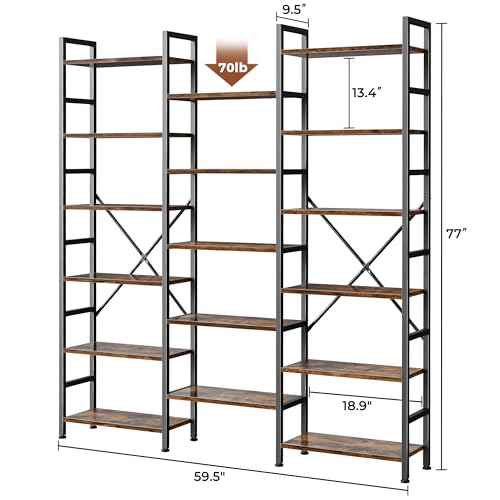 Image of SUPERJARE Triple Bookshelf, Bookcase with 17 Open Display Shelves, Wide Book Shelf Book Case for Home & Office, 6 Tier, Brown, ABC003Z