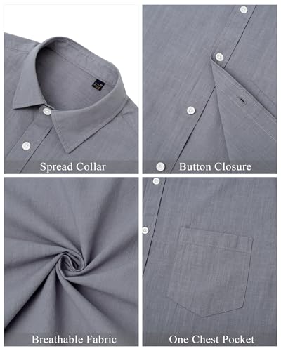 Image of J.VER Mens Linen Shirt Short Sleeve Button Down Casual Summer Shirts | Cotton Linen, Untucked, Big Tall, from Beach Camp Vacation, Cruise Fishing, Work Office, to Wedding Party Family, with Pocket
