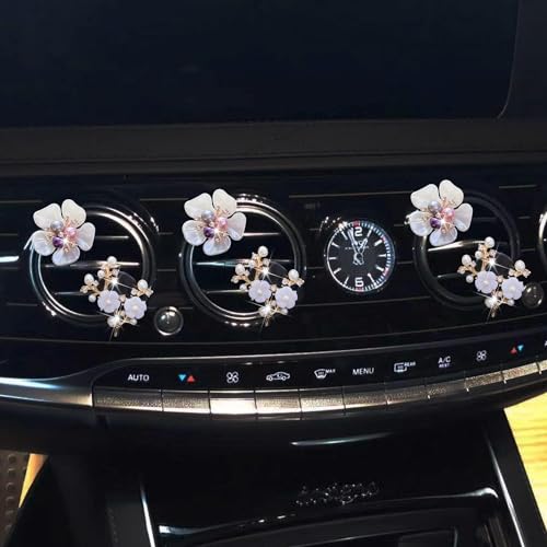 Image of 6 Pcs Bling Flower Air Vent Clips, Cute Daisy Cars Air Fresheners Vents Clips Car Diffuser Rhinestone Car sInterior Decoration Charm Diamond Cars Decor Bling Car Accessories for Women Girls
