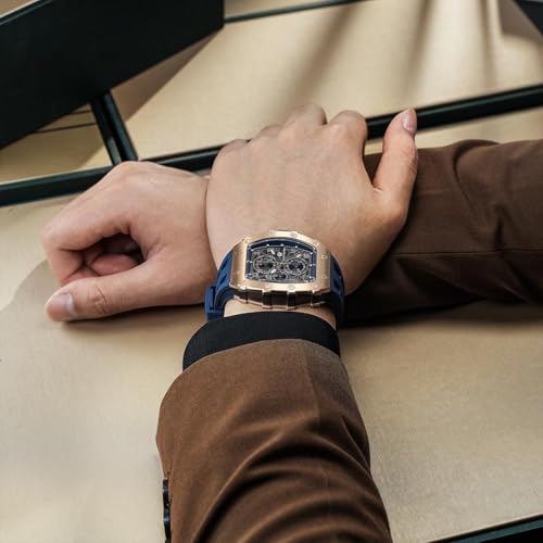 Image of TSAR BOMBA Mens Luxury Watch Watches for Men 50M Waterproof Japanese Quartz Movement Tonneau Stainless Steel Case Sapphire Glass with Chronograph Date Function Cool Unique Fashion Gift