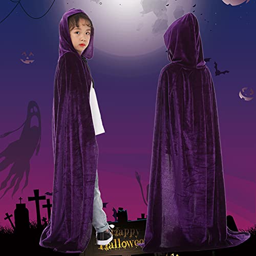 Kids Girls Boys Halloween Black Hooded Velvet Cloak Cape For Christmas Fancy Party Witch Robe Ages 3 to 162