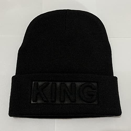 Miuniko 2Pcs Fashion King And Queen Skullies Hood Winter Warm Caps Sport Beanie Hats For Couples (Black) #TOP6