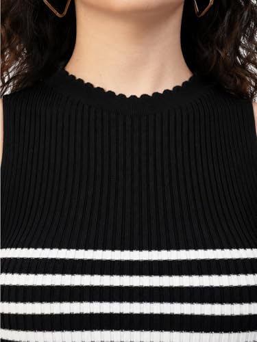 Image of Kalt Womens Knitted, Ribbed Cotton Fitted Sleeveless Round Neck Cami Tank Top