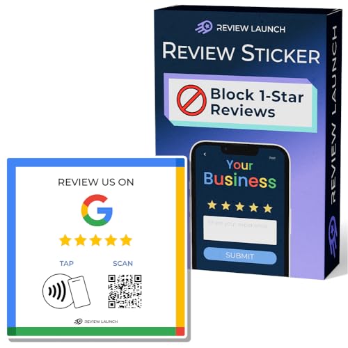 Review Launch Review Stand Compatible with Google Review Stand | Boost Online Reviews Google Rank with Fast Zappy NFC Tap Card QR Code Stand (Square Rigid Sticker, 1)