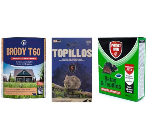 IMPEX EUROPA Pack Ratas y topillos: Latigo topillos 150g + Brody T60 150g + Raticida en Pasta 200g. Raticida en Pasta para Ratas, Ratones y topillos. Listo para Usar