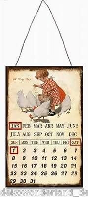 Perpetual Calendar Shabby Retro Rooster Sign Rustic Chicken 40 x 25