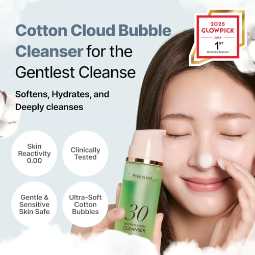 Image of MENOKIN Cotton Cloud Bubble Cleanser [Pore Clear] Green Clay, Low pH, Deep Pore Cleanser for Sensitive Skin, Hydrating & Non-Stripping, Gentle Face Wash, Foaming bubbles, Korean Skincare 5.07 fl oz