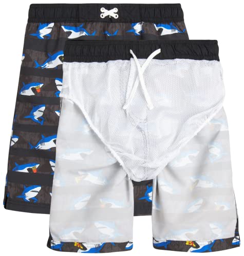 Ixtreme Boys' Rash Guard Set - 2 Piece Upf 50+ Quick Dry Swim Shirt And Bathing Suit (12M-18), Size 8, Black/Grey Shark #TOP3