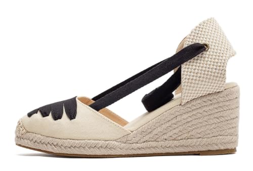 Image of Womens Espadrille Wedge Sandals Closed Toe Platform Lace Up Ankle Strap Slingback Summer Dress Shoes