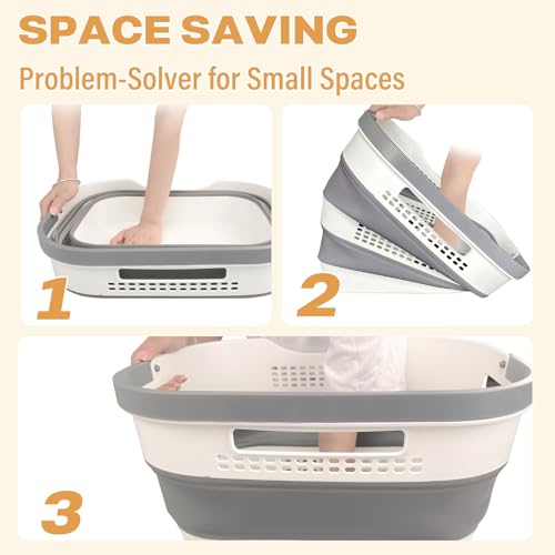 Image of OOAMBB 43L+43L Collapsible Laundry Baskets plastic (Grey, 2 Packs)