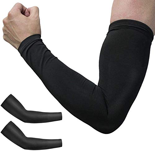 Dingcheng Sports Manguitos de enfriamiento Unisex UV Protección Manguitos Manguito de Brazo Larga, Manga de Compresión SPF 50+ UV para Ciclismo Todas Las Actividades al Aire,1 Par. (Negro, L)