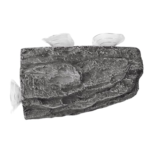 petsola カメ用日光浴用プラットフォーム 爬虫類ドック 休憩テラス 石造り 水槽オーナメント 爬虫類カエルクライミングランプ 頁岩, グレー