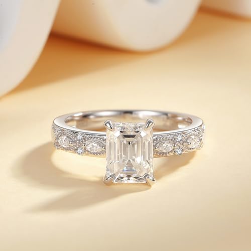 Emerald Cut Moissanite Ring For Women 18 K White Gold Plated S925 Sterling Silver Simple-Vintage Engagement Women Ring For Her3