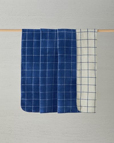 Pamuklu King Size Kareli Battaniye, Lacivert-Krem