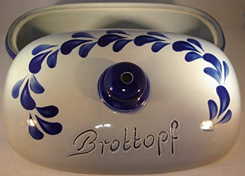 Foto von Töpferei Seifert Brottopf 30 cm grau-blau Oval, Steinzeug Westerwald