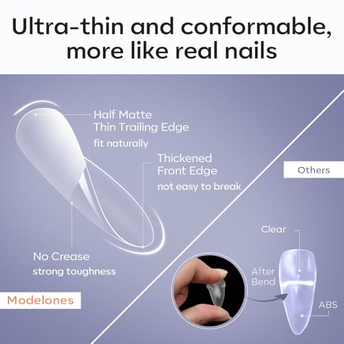 Image of Modelones Short Almond Fake Nail Tips - 510Pcs Gel Tips Pre-shaped Half Matte Full Cover Clear Acrylic Gel Kit False Press on Nails for Extension DIY Salon 15Sizes