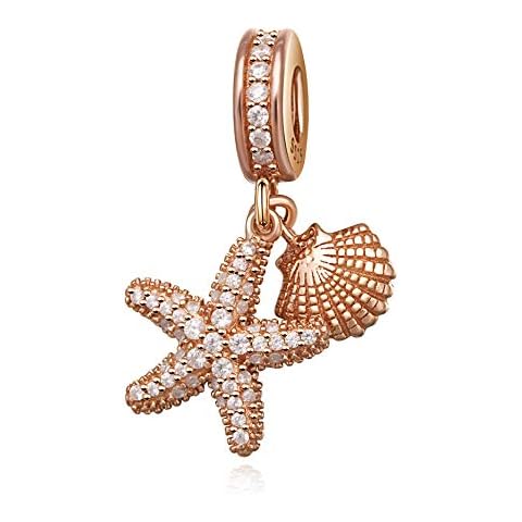Hoobeads Starfish Crystal Charms Pendant 925 Sterling Silver Ocean Beach Dangle Bead (Rose Gold) Cover