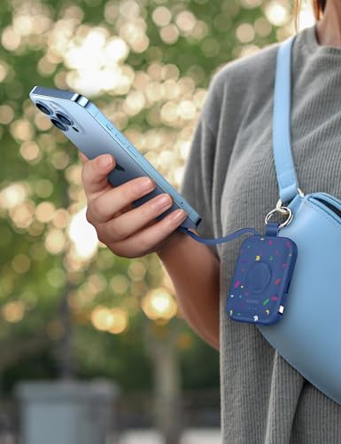 Image of RORRY CharmGo Portable Charger, 5000mAh Portable Charger Power Bank with Built-in Cables, Travel Keychain Battery Pack for Apple Watch and iPhone Air /17 /16 /15 /14 /13 /12, Confetti-Deepblue