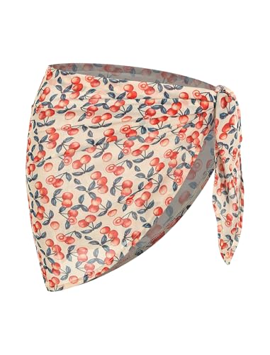 Image of ZAFUL Sarong Coverups for Women Beach Vacation Cherry Print Tie Side Bathing Suit Cover Up Mini Skirt (15-Cherry, One Size)