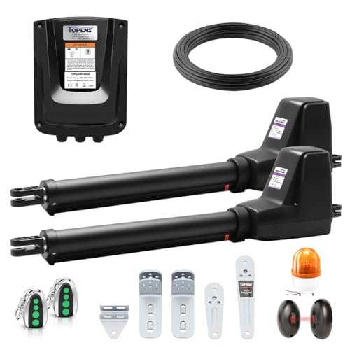 TOPENS AT1202 Dual Swing Gate Opener Heavy Duty Automatic Gate Motor for Double Swing Gates Up to 5.5m per Arm Electric Driveway Gate Operator AC Powered with Remote Control Beacon and Photo Sensor
