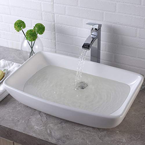 Vessel Sink Rectangular - Lordear 24 Inch Curved Rectangle Bathroom Sink Modern Above Counter White Porcelain Ceramic Bathroom Vessel Vanity Sink Art Basin #TOP3