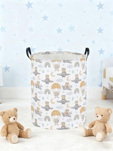Image of Kids Laundry Hamper,Animal Laundry Basket Collapsible Bear Storage Baskets for Home Decor,Office,Home Organizer,(Airplane Bear