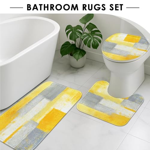 Set de baño ArtSocket de 4 piezas con estampado abstracto amarillo y gris vintage 6