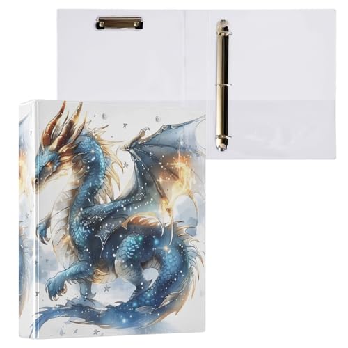 Image of 3 Ring Binder Dragon Water Fire 1.5 inch Binders Three Ring Binders with Clipboard Fit 8.5'' x 11'' Paper 3 Interior PVC Clear Pockets for Office Supplies