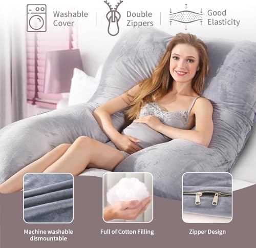 Image of Full Body Pillows for Sleeping Cooling Pregnancy Pillow,U Shaped Pregnancy Body Pillow for Women,Maternity Pillows for Pregnant Women Removable Washable Velvet Cover