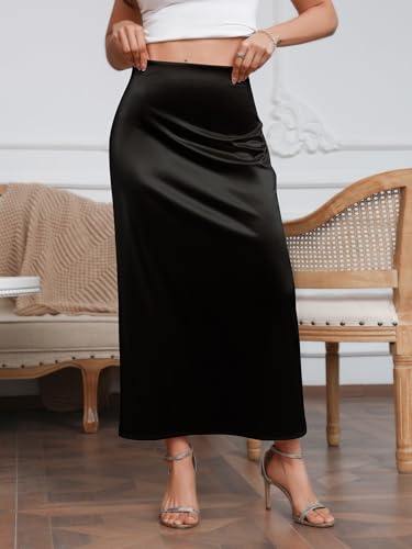 Satin Skirt High Waisted Maxi Skirts Silk A-Line Elegant Casual Work Cocktail Party Wedding Flowy Long Skirts2