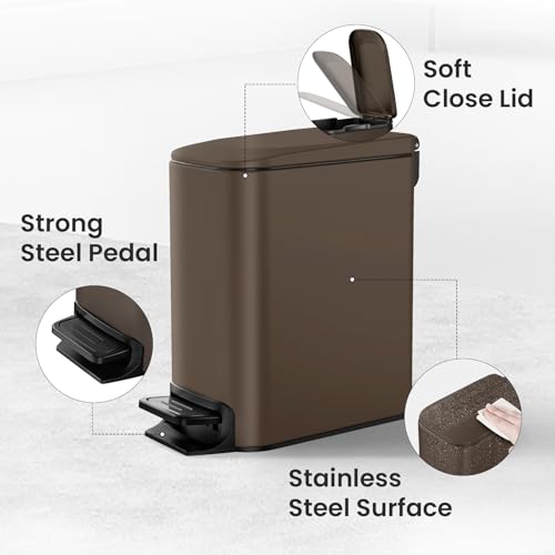 image for Cesun Small Bathroom Trash Can With Lid Soft Close, Step Pedal, 6 Lite