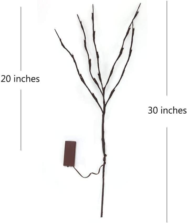 DK177 4 Pack Led Branch Light Battery Operated Lighted Branch Vase Filler Willow Tree Artificial Little Twig Power Brown 30 Inch 20 LED for Home Romantic Decoration, White