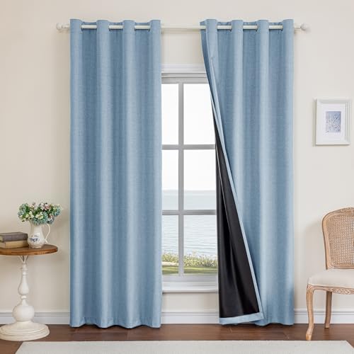 Ystyle 100% Rideau Occultant Lot De 2, 140x260cm, Effet Lin, Rideau Thermique Isolant Anti Froid Et Chaleur, Rideaux Anti Bruit Anti UV, avec Oeillet, pour...