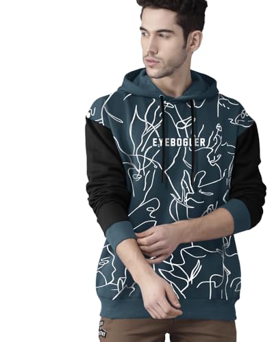 Image of EYEBOGLER Men's Printed Cotton Blend Hooded Neck Full Sleeves Sweatshirt