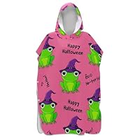 Cute Green Frogs Wizard Pink Surf Poncho Changing Robe for Adul Absorbent Men Women Poncho with Hood Hooded Swim Towel Cute