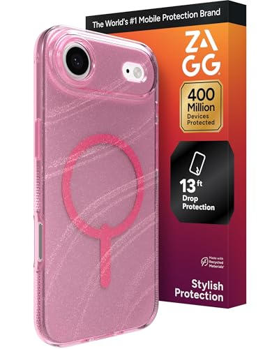 ZAGG Milan Snap Case for iPhone Air - Pink Glimmering Wave, Graphene Strengthened Phone Case with Drop Protection (13ft/4m), Textured Edges & Sparkle Design, MagSafe Charging Compatible