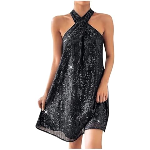 Zeiayuas Women's Backless Sequin Mini Dress Cover