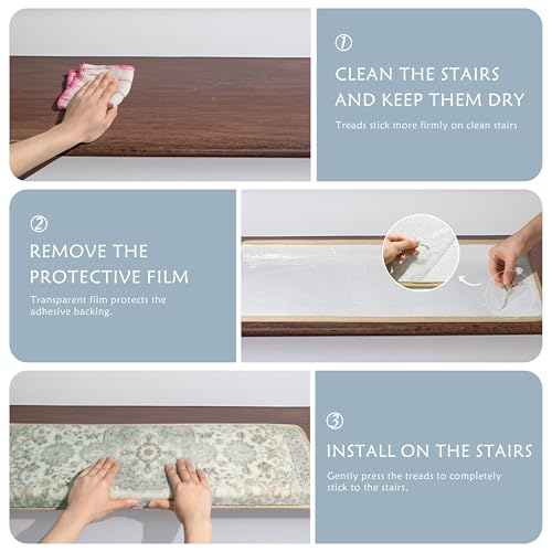 Brakki Bullnose Non-Slip Stair Treads for Wooden Steps, Carpet Stair Treads for Indoor Runner, Pet Friendly Soft Stair Rugs, Edging Stair Protectors Reusable, Washable, 30"x9.5"x1.5" 7pcs, Grey by Brakki - Image 7