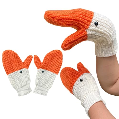 Gaexia Cute Goose Warm Winter Big Gooses Gloves Funny Animals Gloves Fashionable Knitted Glove for Cold Insulation and Warmth, 01-White, One Size
