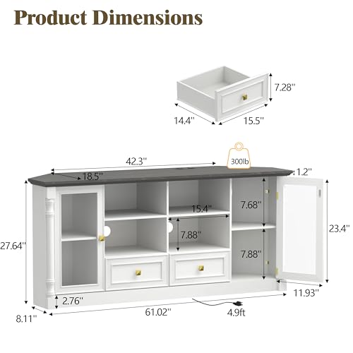 Image of Corner TV Stand for 55 60 65 Inch TVs,Entertainment Center,White