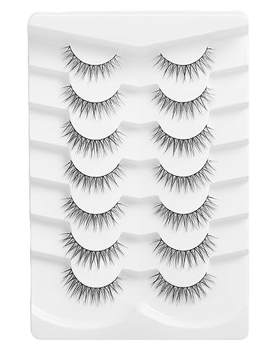 Eyelashes Natural Look Short Wispy False Lashes Thin Band C Curl Mink Lashes 11 mm Volume Demi Wispies False Eyelashes 7 Pairs S11