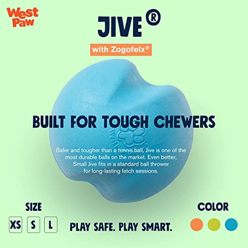 West Paw Zogoflex Jive Ball Dog Chew Toy – Bouncing Toys For Dogs, Fetch, Catch, Chewing, Play – Floatable, Recyclable Balls – Latex-Free, Non-Toxic, Dishwasher Safe Dog Toy, Large 3.25", Aqua Blue #TOP1