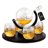 BERKWARE Whiskey Decanter Set - Globe Decanter with 4 Glasses - Whiskey Decanter Sets for Men - Unique Crystal Gifts for Men - Whiskey Holder - Premium Decanter Set for Liquor & Spirits