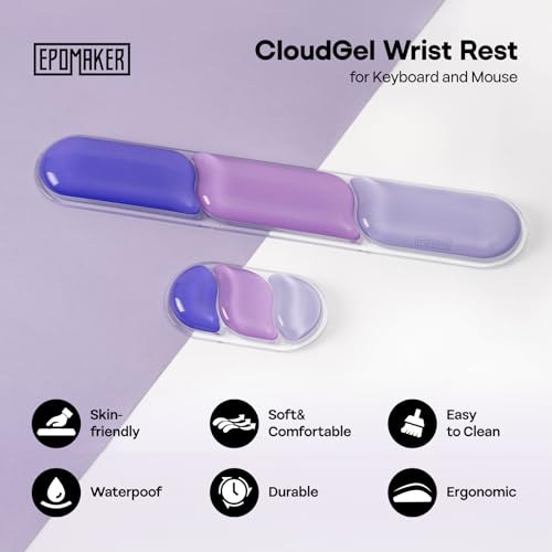 Image of EPOMAKER CloudGel Wrist Rest for Keyboard and Mouse, 2 Pieces | Silicone Wrist Support, Anti-Slip Rubber Bottom, Ergonomic Design, Suitable for Office /Computer /Laptop /Gaming (Purple)