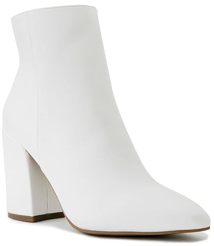 LONDON FOG Womens Evon Winter Ankle Bootie Block Heeled Ankle Boot - 6.5 - White