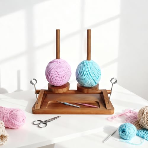 Image of Viredelo Yarn Holder for Crocheting and Knitting, Walnut Color | Dual Axis Rotating Mechanism, For Crocheting and Knitting, Yarn Holder, Crochet Gift for Knitting Lovers