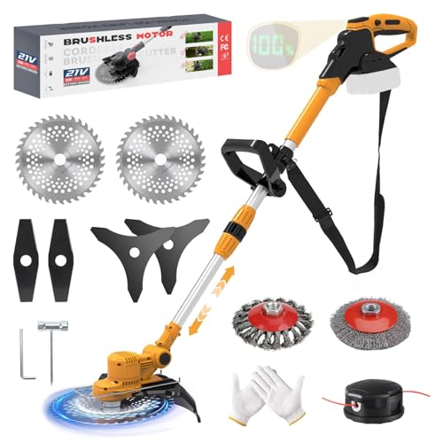 Weed Wacker Cordless for Dewalt 20V Battery Weed Eater Battery Powered with 6 Types of Blades Brushless Electric Weed Wacker Brush Cutter for Lawn Yard and Bush Trimming (No Battery)