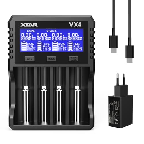 Xtar VX4 Mélangeur Visible 1,5 V/3,6 V/3,7 V Li-ION 3,2 V LiFePO4 Batteries NI-MH 1,2 V Chargeur et testeur de capacité de la Batterie, Le Premier testeur de...