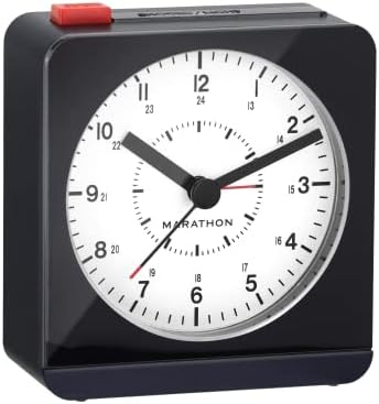 MARATHON Analog Desk Alarm Clock with Auto Night Light, Midnight Blue/White - Silent Smooth Sweep - Alarm & Snooze Functions - Two AAA Batteries Included