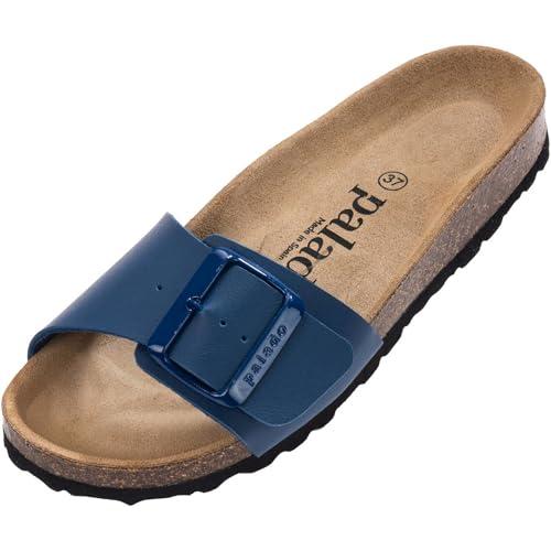Palado Pantoletten Damen Malta EGS Matt – bequeme Sandalen Made in Spain - Hausschuhe mit dämpfendem Kork-Fußbett - modische Sommerschuhe Dunkelblau UK5,5 - EU38